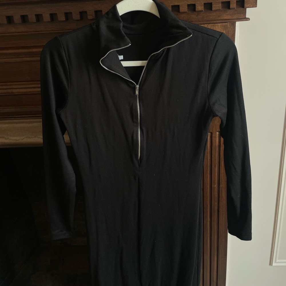 Bumpsuit Long Black Zip Up Dress Medium
